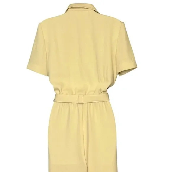 Vintage Cache Jumpsuit Dressy Pale Yellow Short Sleeve Belted Career Retro Sz 6 - Picture 11 of 11